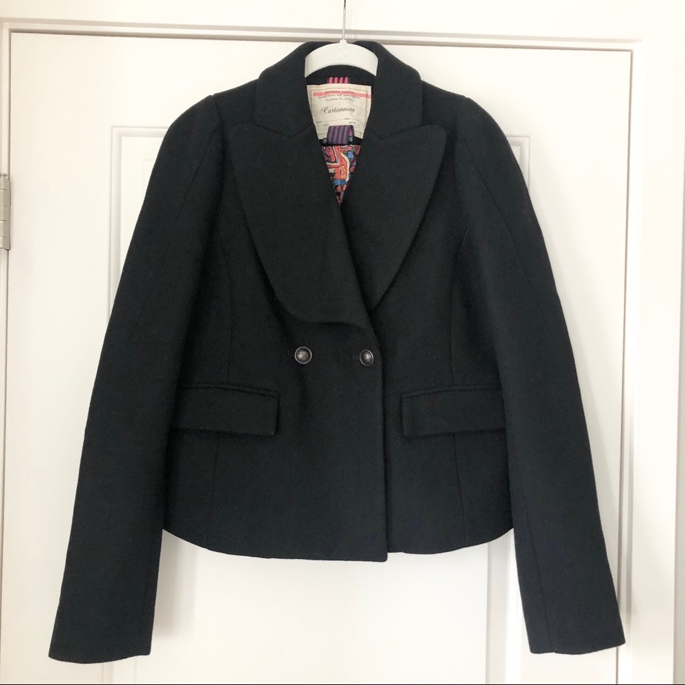 Black Anthropologie Cartonnier Cropped Peacoat